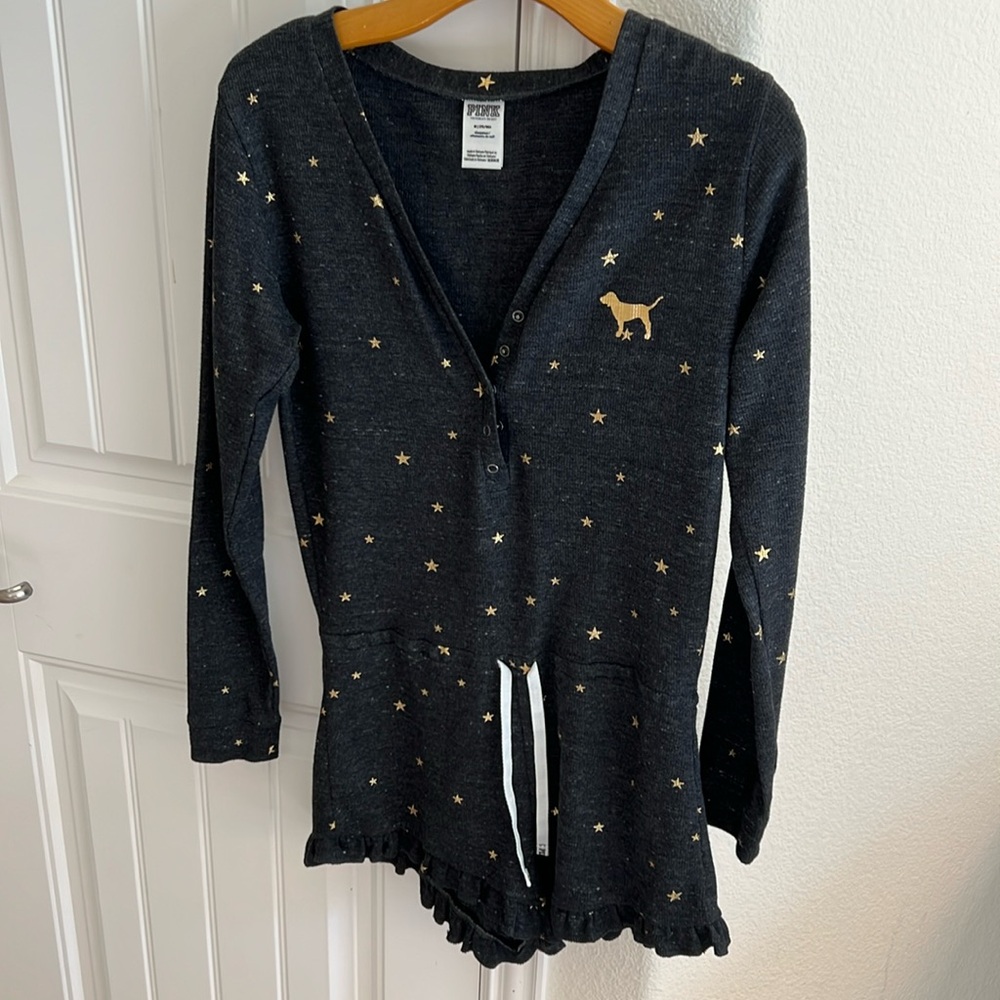 Pink GRAY romper with GOLD stars, size M
